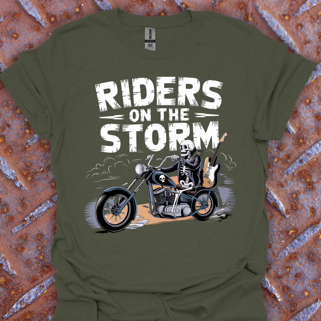 Vintage Riders On The Storm Motorcycle Skeleton Graphic Tee
