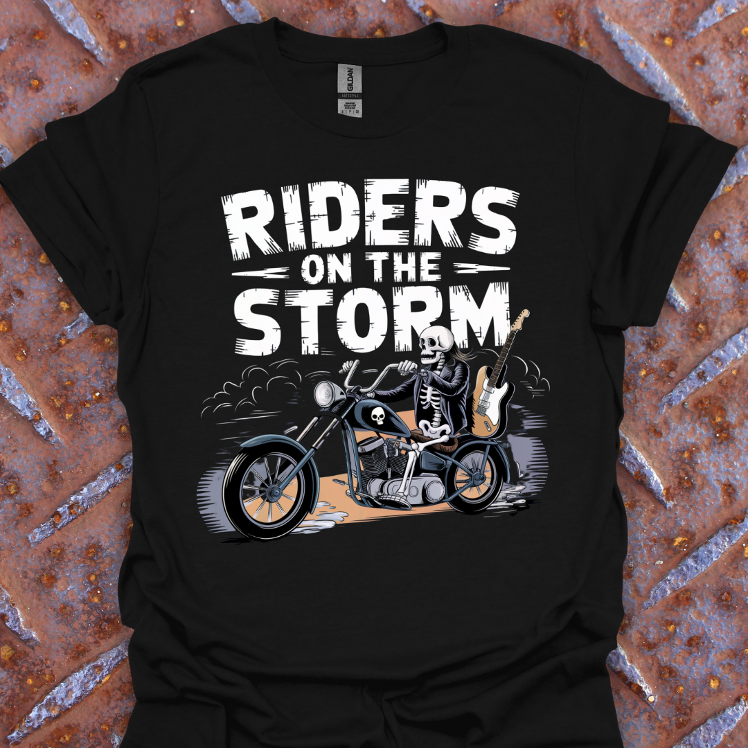 Vintage Riders On The Storm Motorcycle Skeleton Graphic Tee