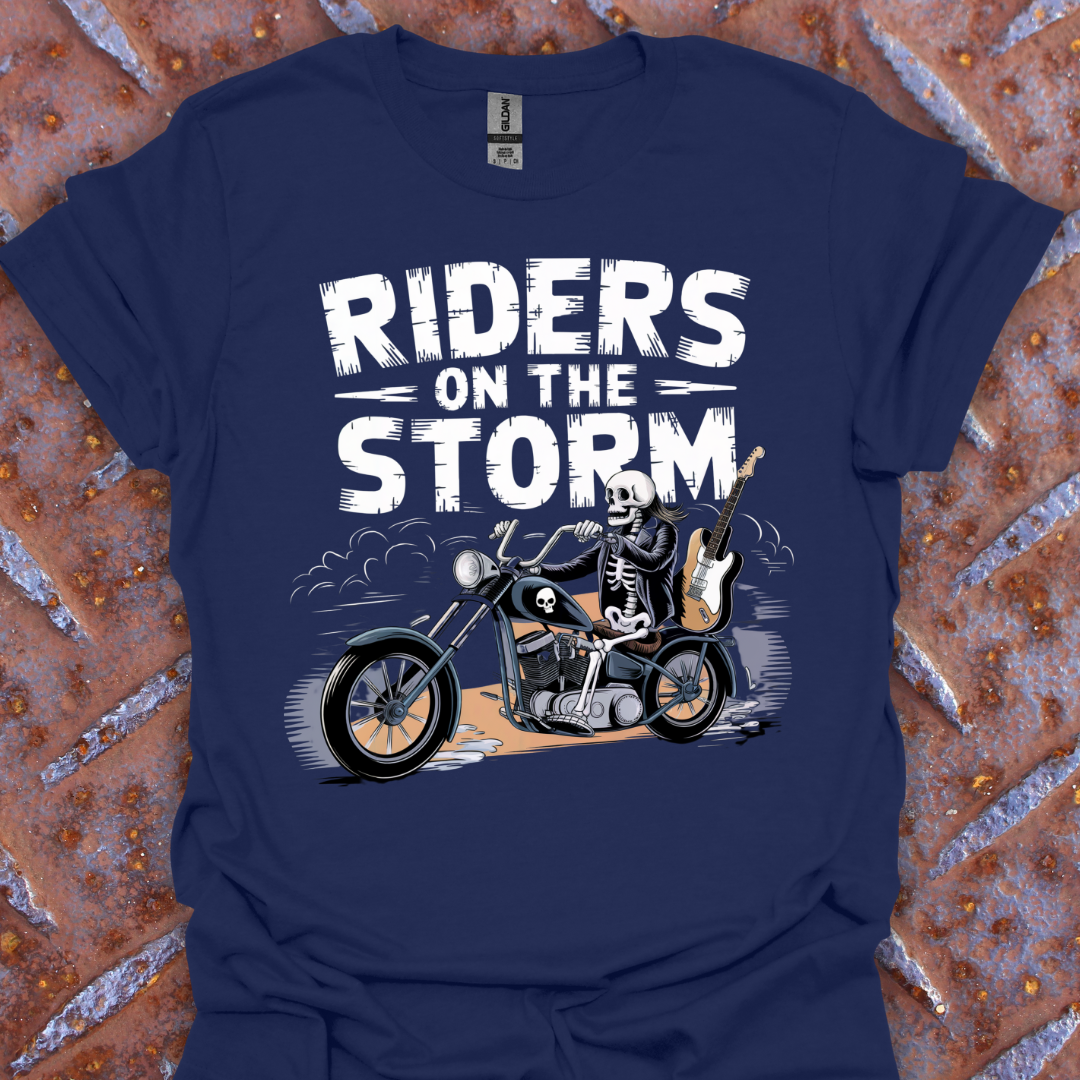 Vintage Riders On The Storm Motorcycle Skeleton Graphic Tee