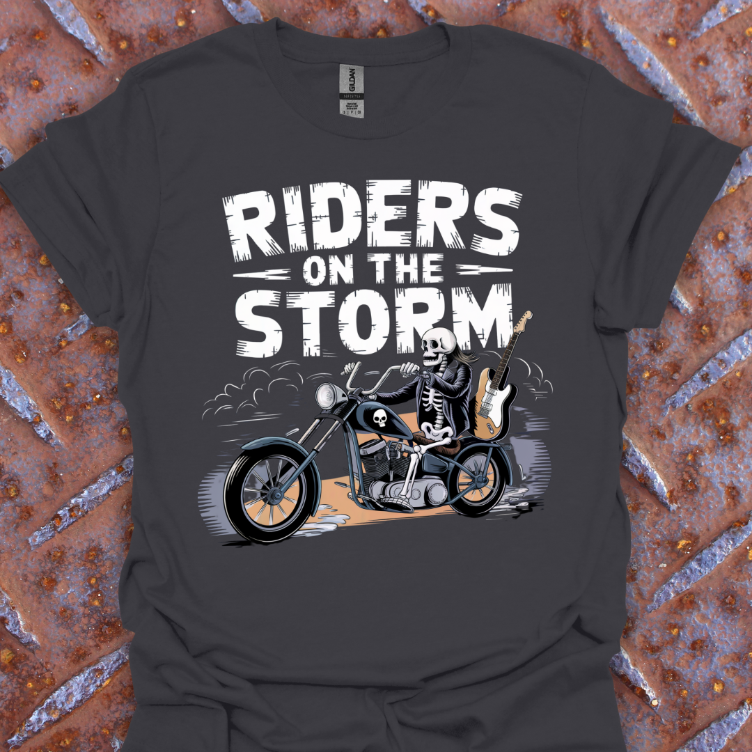 Vintage Riders On The Storm Motorcycle Skeleton Graphic Tee