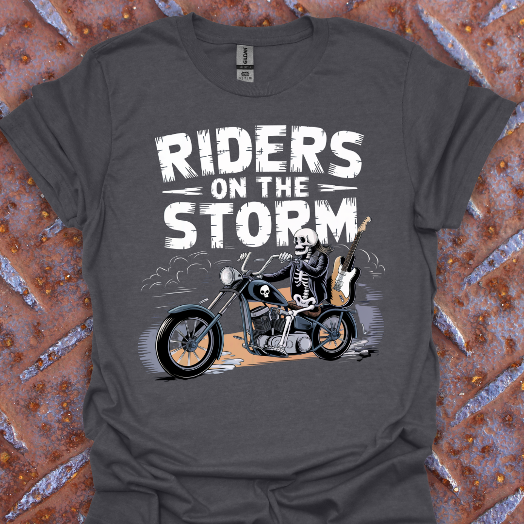 Vintage Riders On The Storm Motorcycle Skeleton Graphic Tee