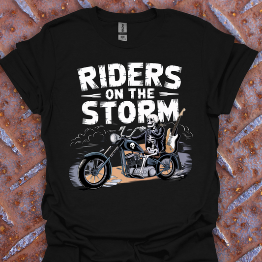 Vintage Riders On The Storm Motorcycle Skeleton Graphic Tee